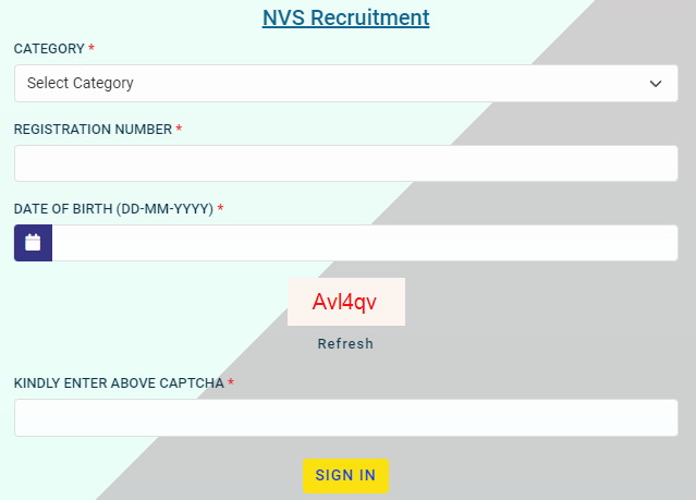 NVS Non-Teaching Admit Card Login Page