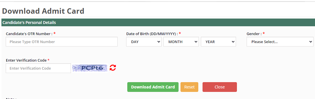 UPPSC PCS Admit Card Login page