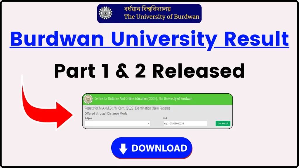 Burdwan University Result 2024 (OUT); Download BA B.Com B.Sc BCA 1st, 2nd, 3rd Year Exams Results