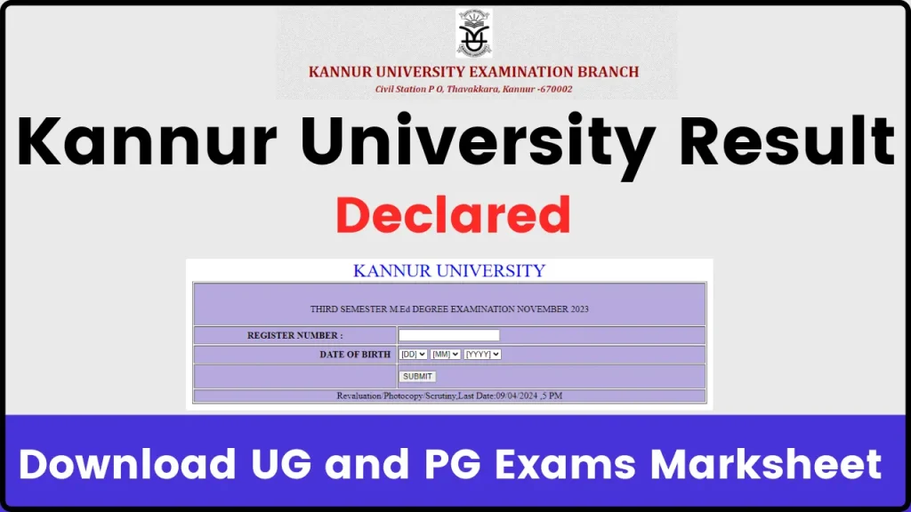 Kannur University Result 2024 OUT at kannuruniversity.ac.in: Download UG and PG Exams Marksheet