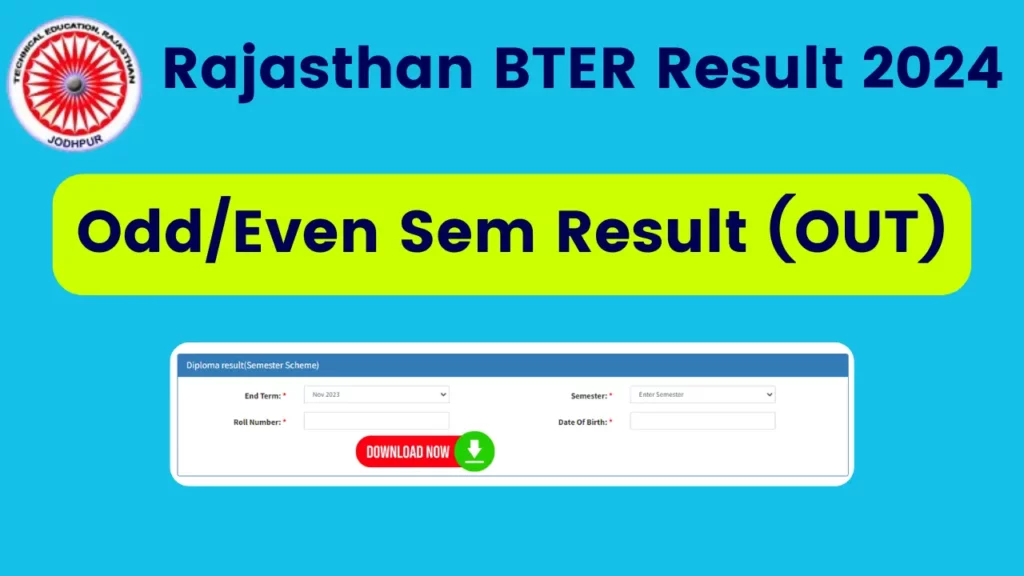 Rajasthan BTER Result 2024 (जारी) - Check Diploma Polytechnic Odd/Even Sem Exam Result