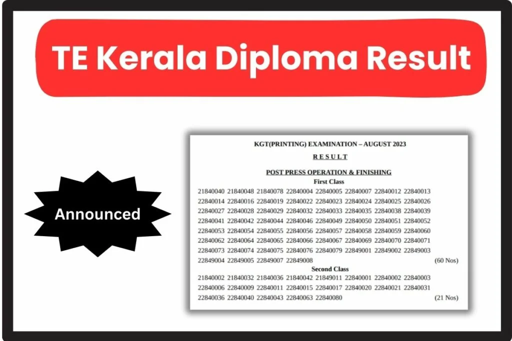 TE Kerala Diploma Result 2024 (OUT): Polytechnic Semester Exams Result