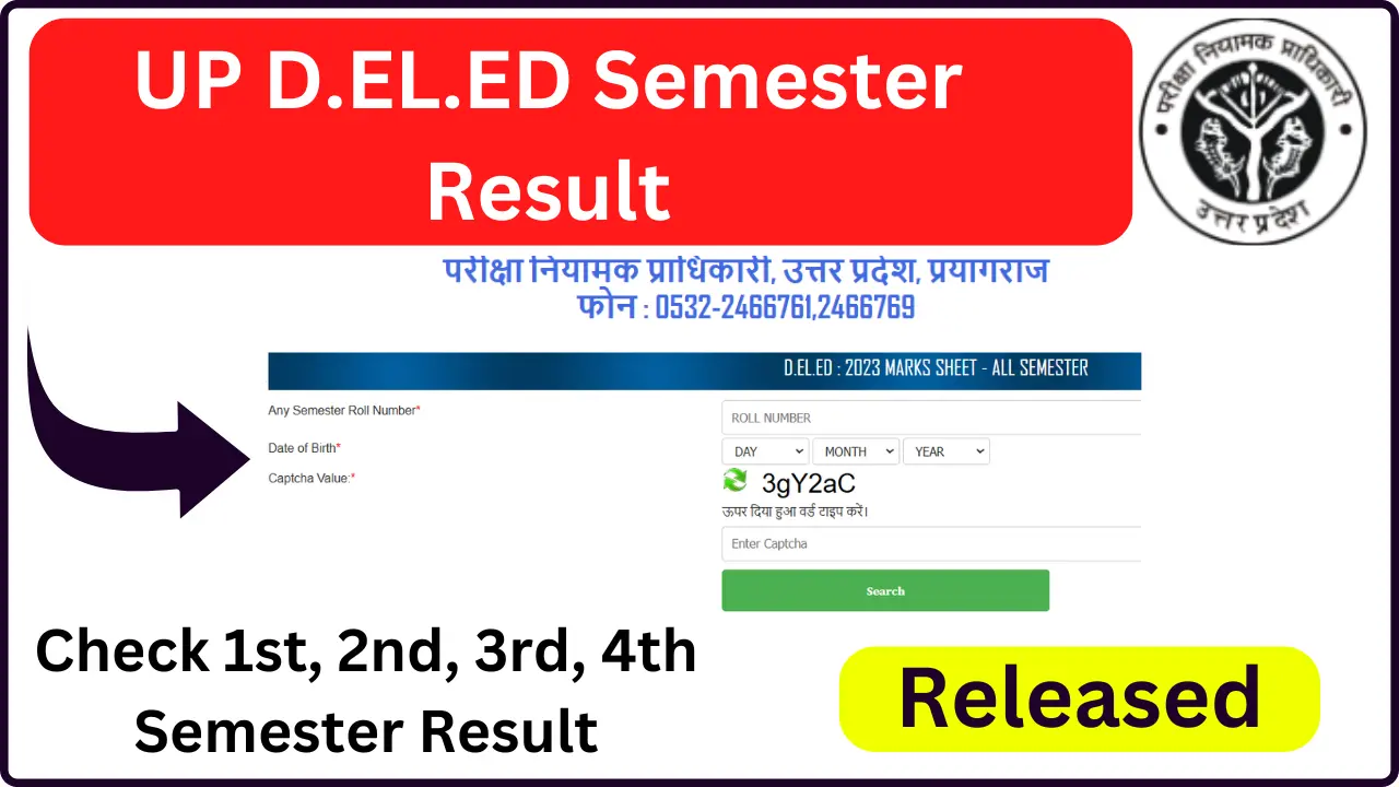 UP D.EL.ED Semester Result 2024 Released - Check 1st,2nd,3rd, 4th Semester Result @btcexam.in