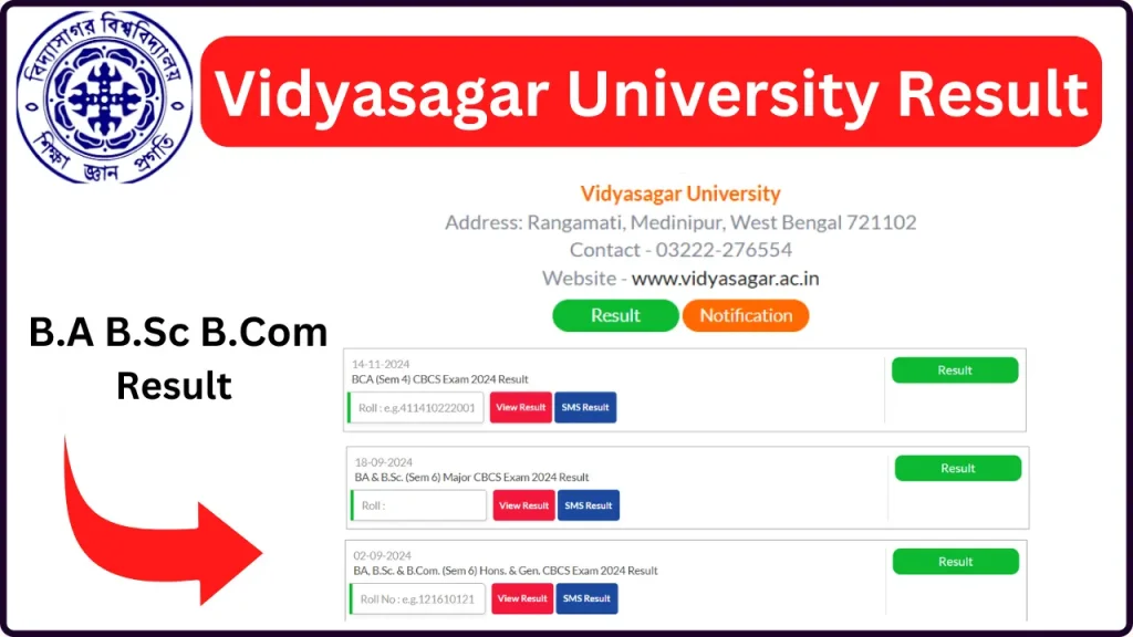 Vidyasagar University Result 2024 Declared: Download 1st/2nd/4th/6th Sem BA B.Sc B.Com Exams